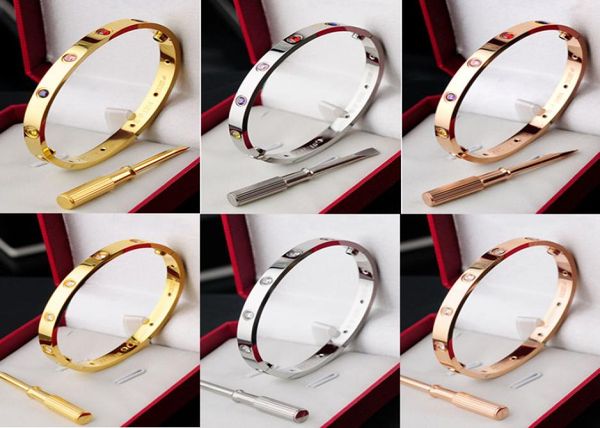 stainless steel couple jewelry love bracelets bangles for women gold colorful crystal screw screwdriver bangles man pulseiras with3061429, Black